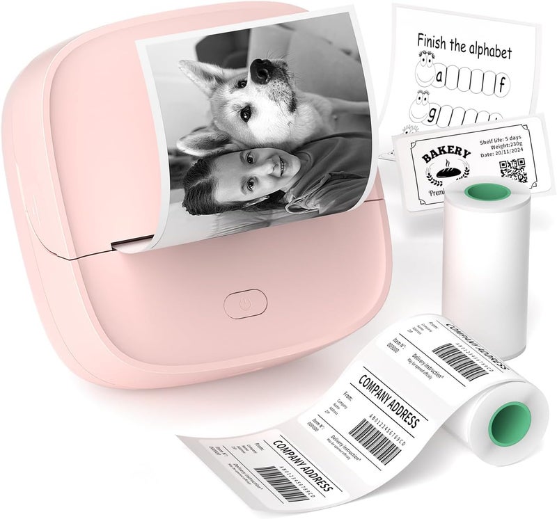 Gloryang JD-23 Sticker Printer, Mini Portable Thermal Printer Print Pod, Inkless Bluetooth Label Maker Machine for DIY Crafts, Journaling, Office & Home Use, 2 Rolls Sticker Paper, Pink - Image 1